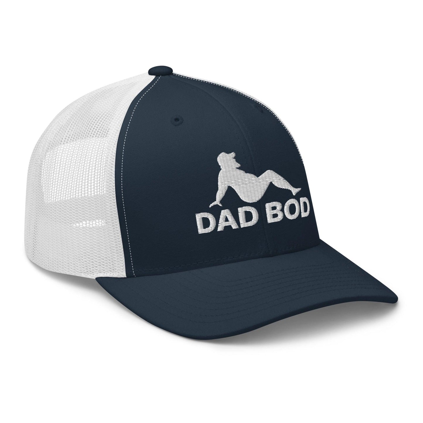 Dad Bod Mud Flap Silhouette Embroidered Mesh Trucker Hat Navy White