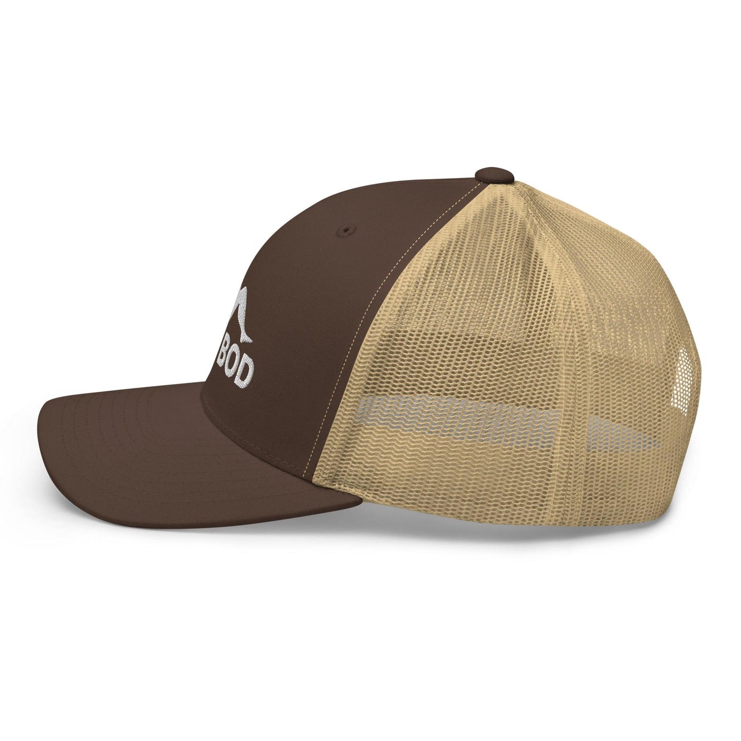 Dad Bod Mud Flap Silhouette Embroidered Mesh Trucker Hat Brown Khaki