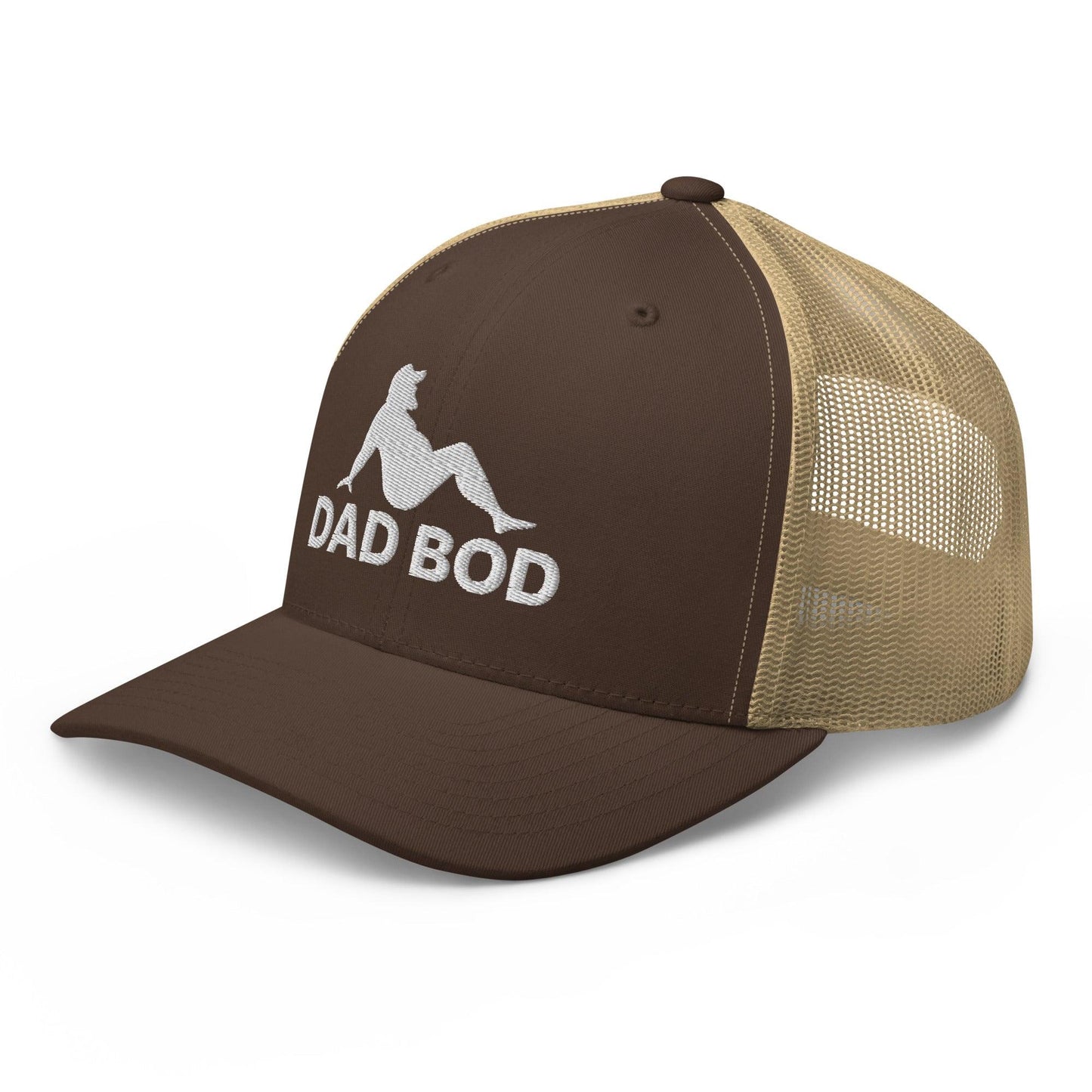 Dad Bod Mud Flap Silhouette Embroidered Mesh Trucker Hat Brown Khaki