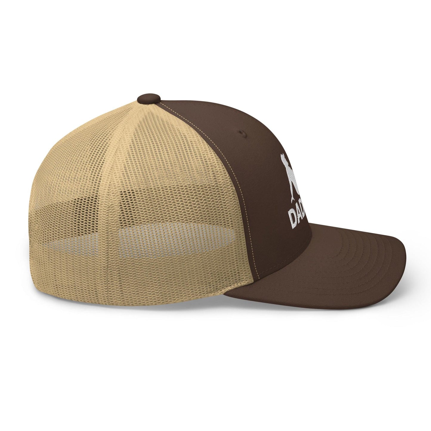 Dad Bod Mud Flap Silhouette Embroidered Mesh Trucker Hat Brown Khaki