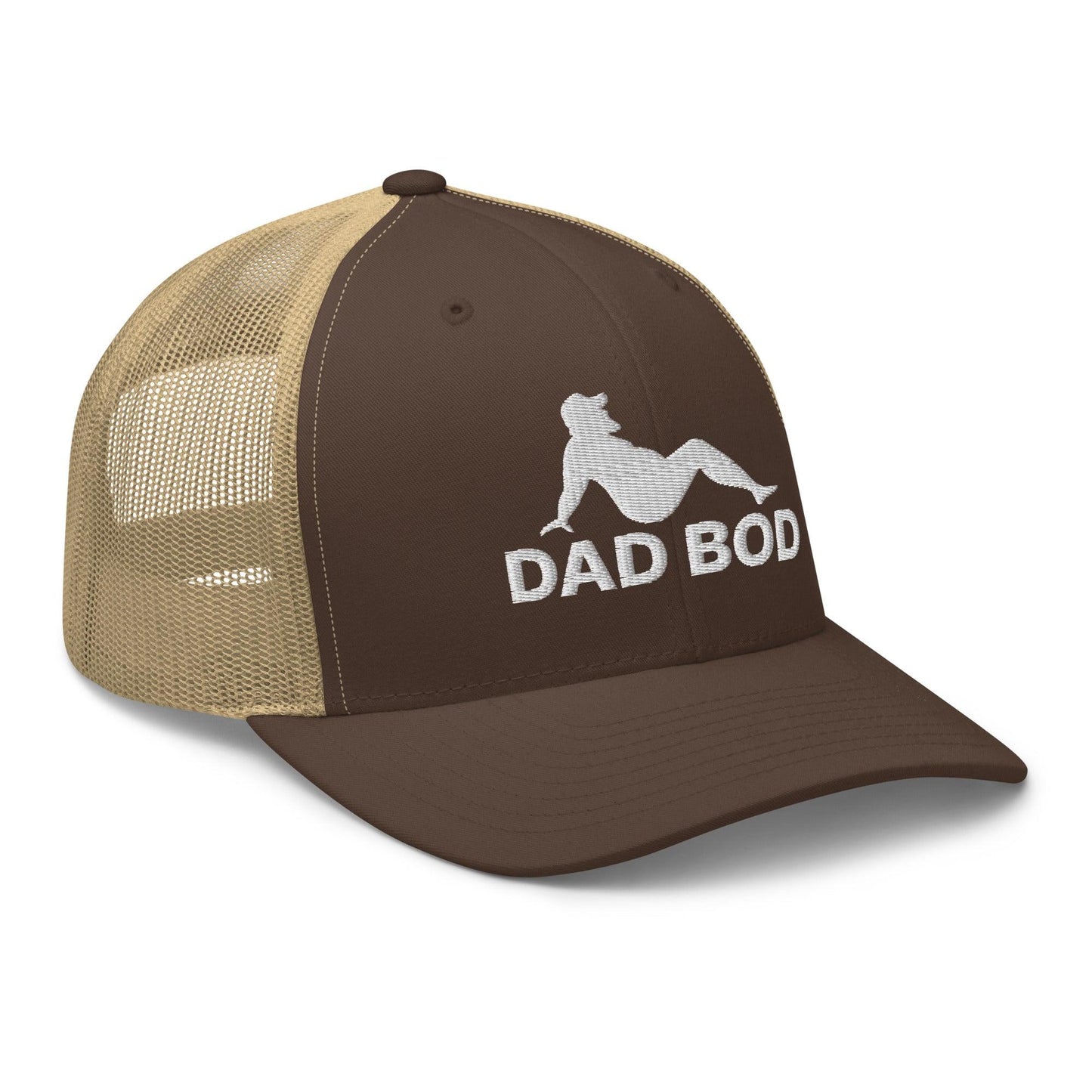 Dad Bod Mud Flap Silhouette Embroidered Mesh Trucker Hat Brown Khaki