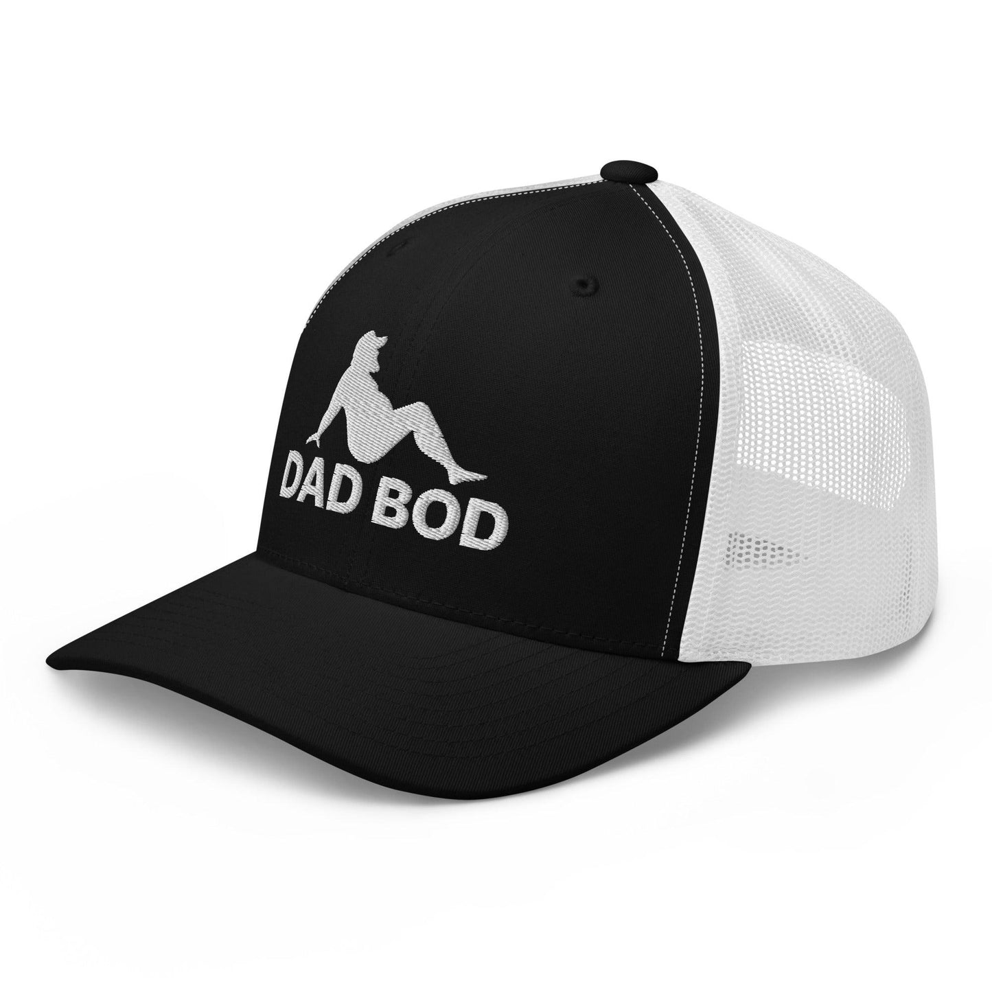 Dad Bod Mud Flap Silhouette Embroidered Mesh Trucker Hat Black White