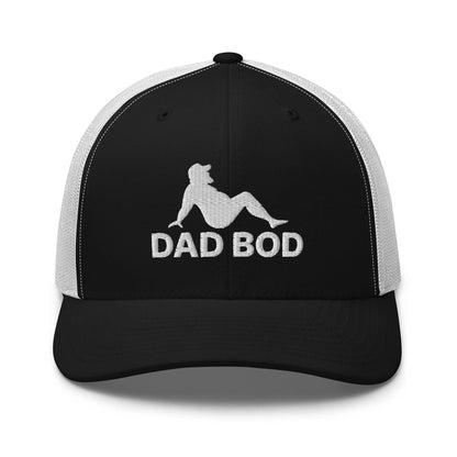 Dad Bod Mud Flap Silhouette Embroidered Mesh Trucker Hat Black White