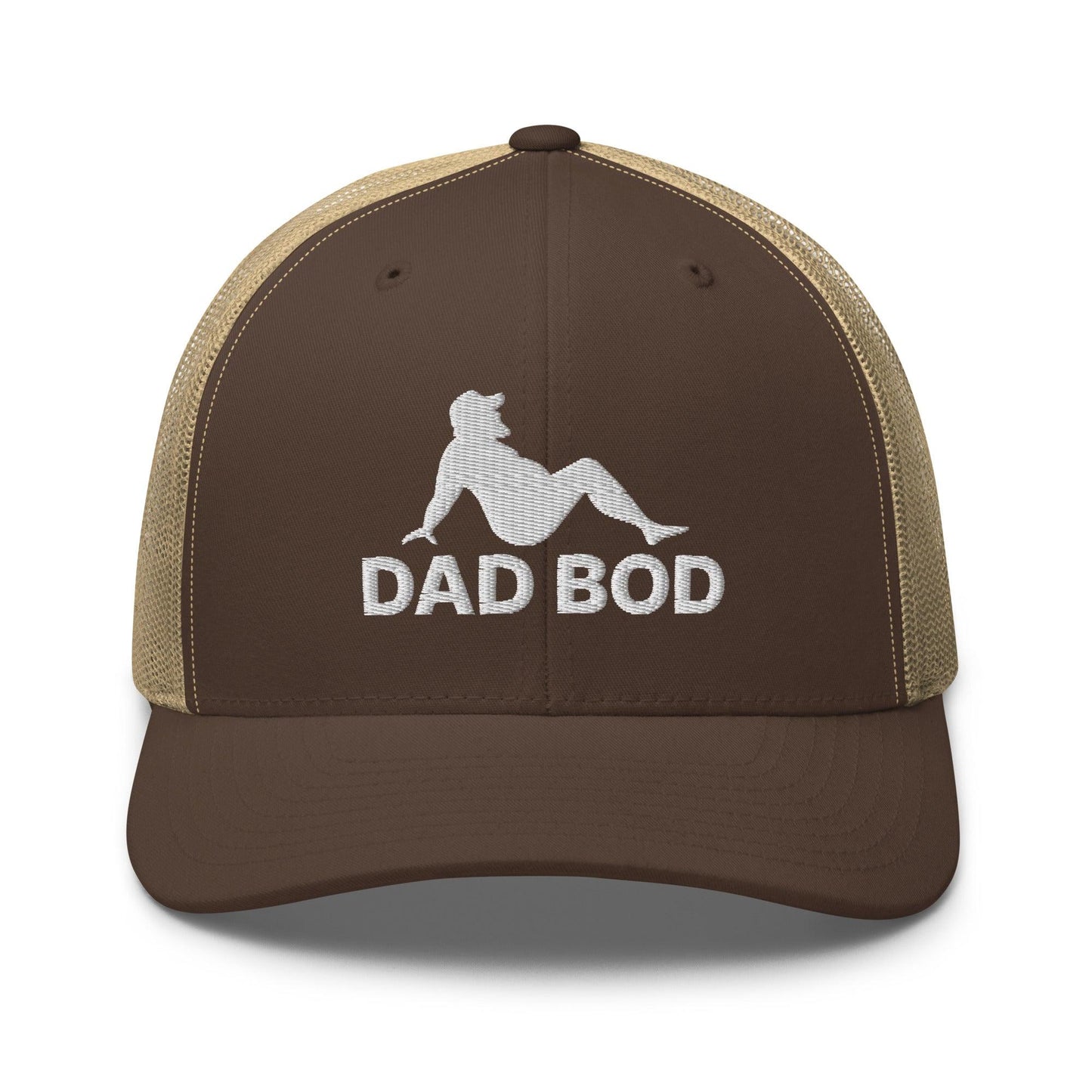 Dad Bod Mud Flap Silhouette Embroidered Mesh Trucker Hat Brown Khaki