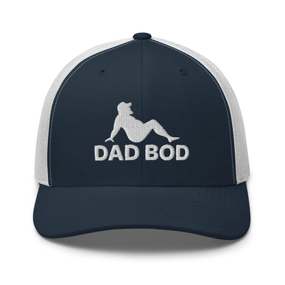 Dad Bod Mud Flap Silhouette Embroidered Mesh Trucker Hat Navy White