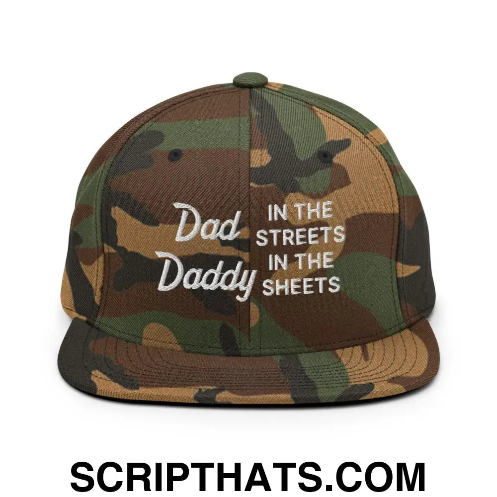 Dad In The Streets Daddy In The Sheets Snapback Hat Green Camo