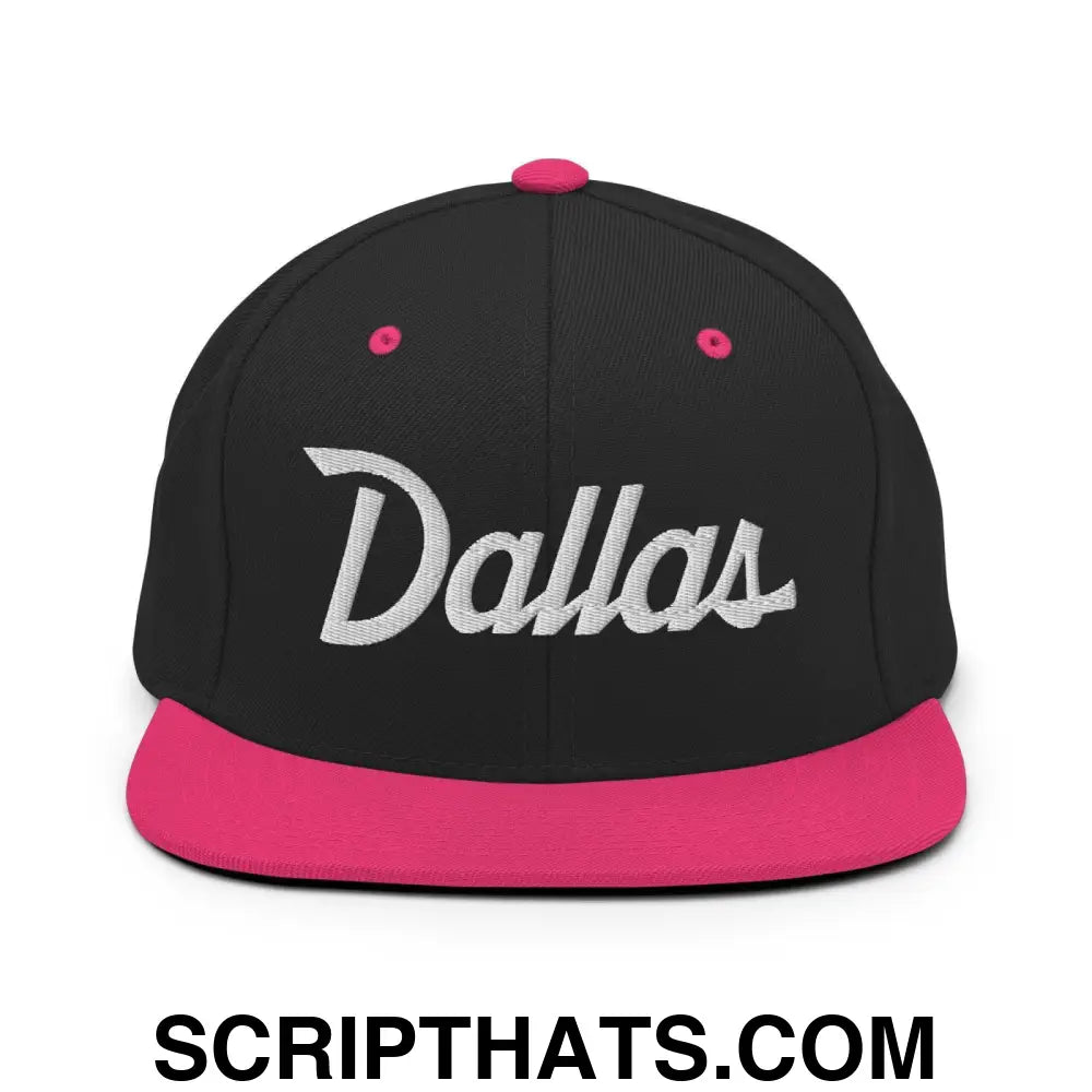 Dallas Script Snapback Hat Black Neon Pink