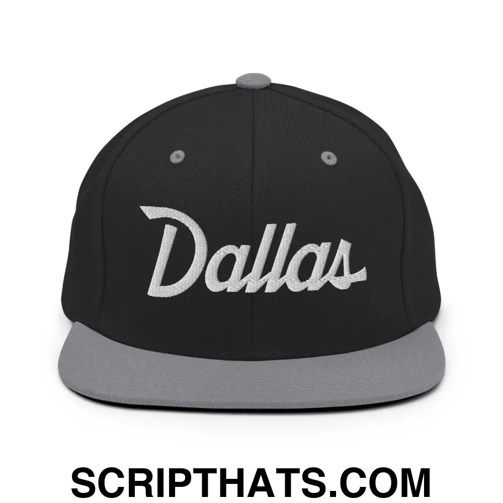 Dallas Script Snapback Hat Black Silver