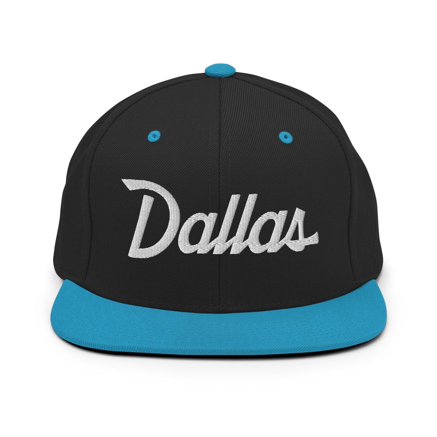 Dallas Script Snapback Hat Black Teal