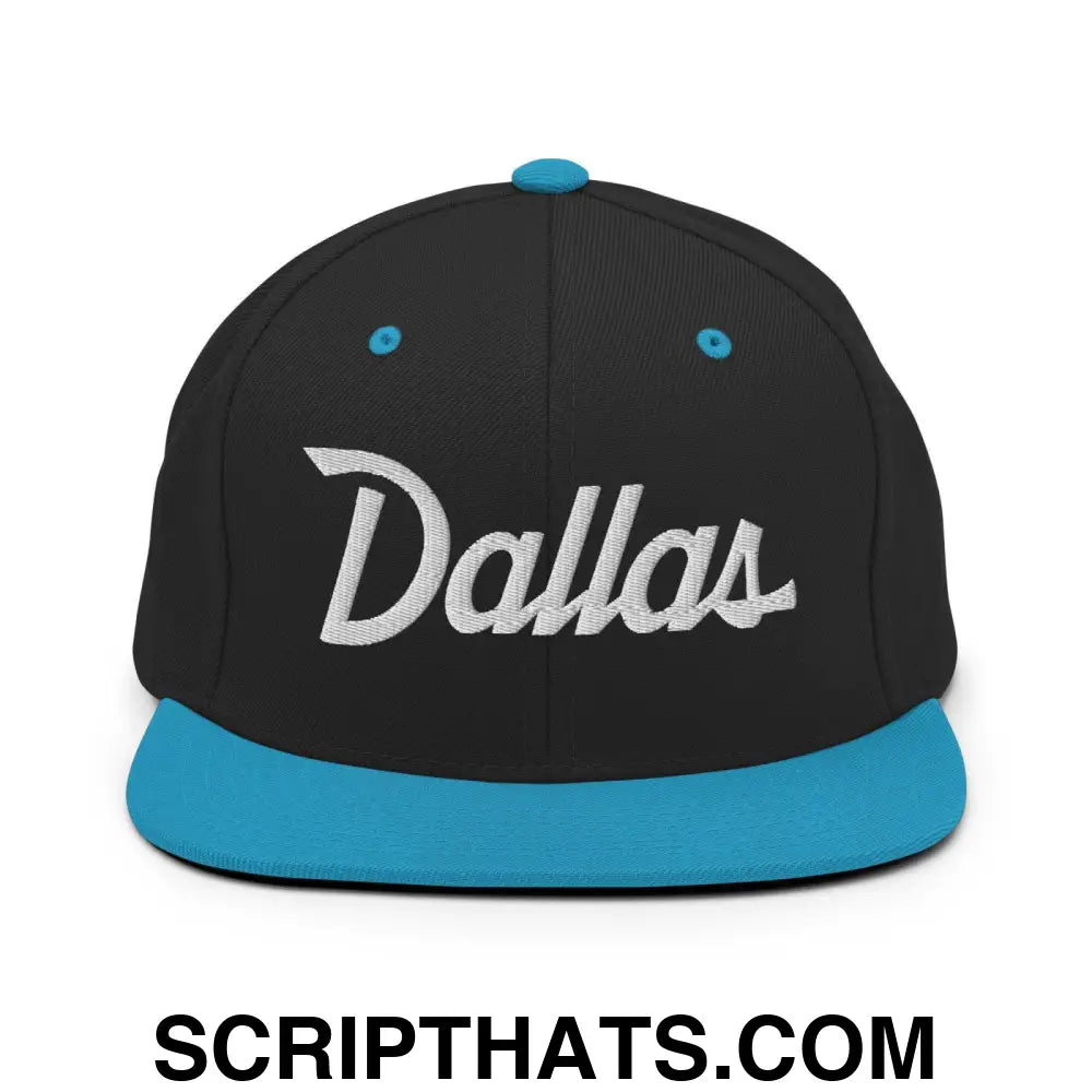 Dallas Script Snapback Hat Black Teal