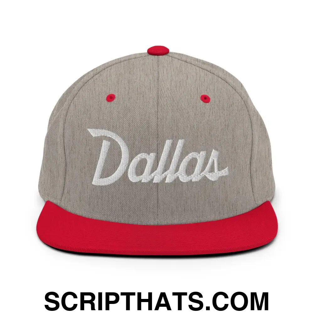 Dallas Script Snapback Hat Heather Grey Red