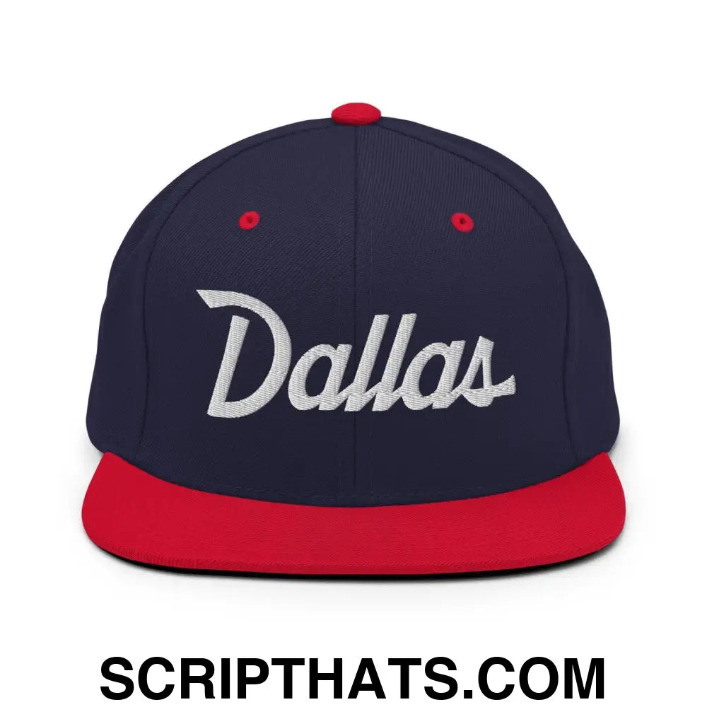 Dallas Script Snapback Hat Navy Red