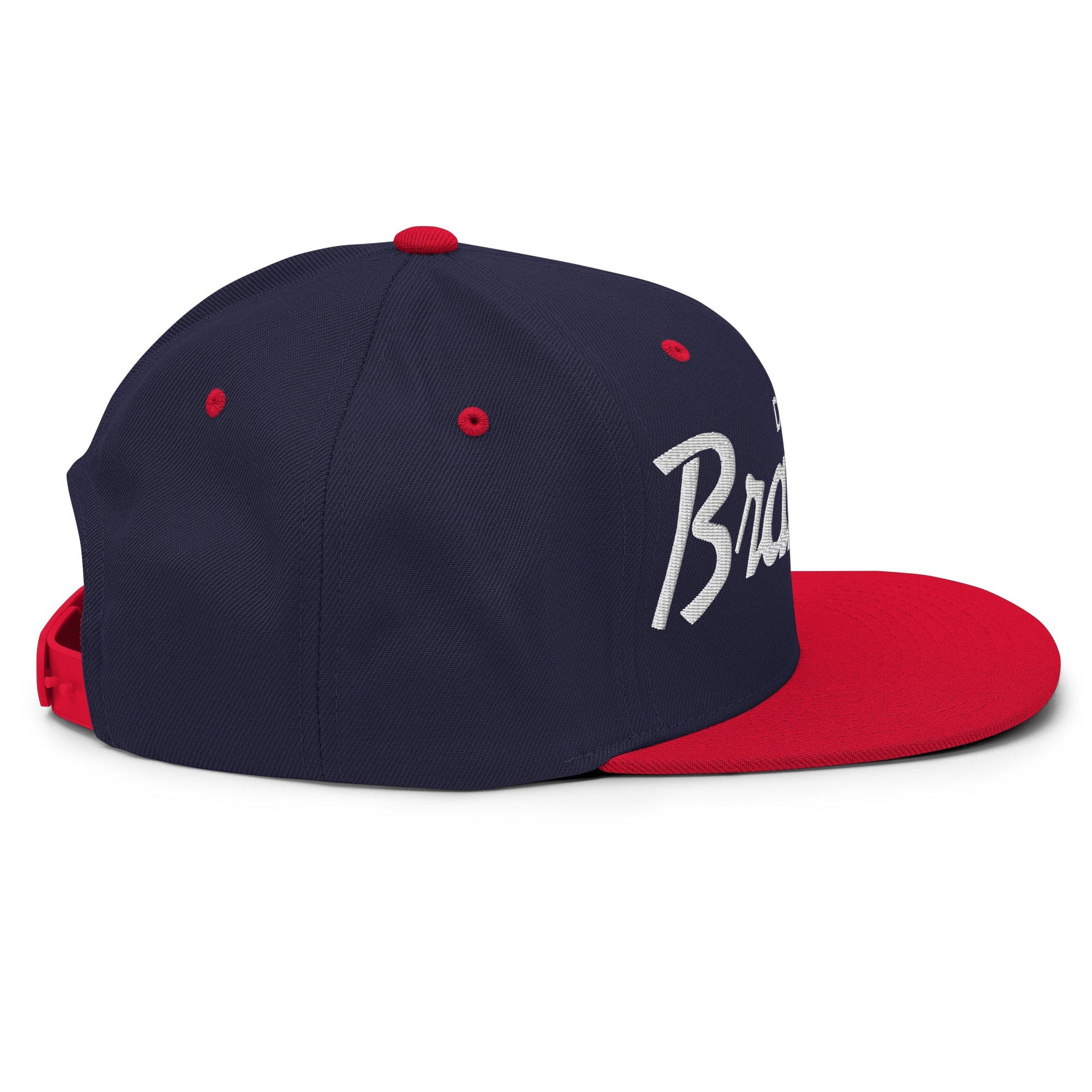 Dark Brandon Vintage Sports Script Snapback Hat Navy Red