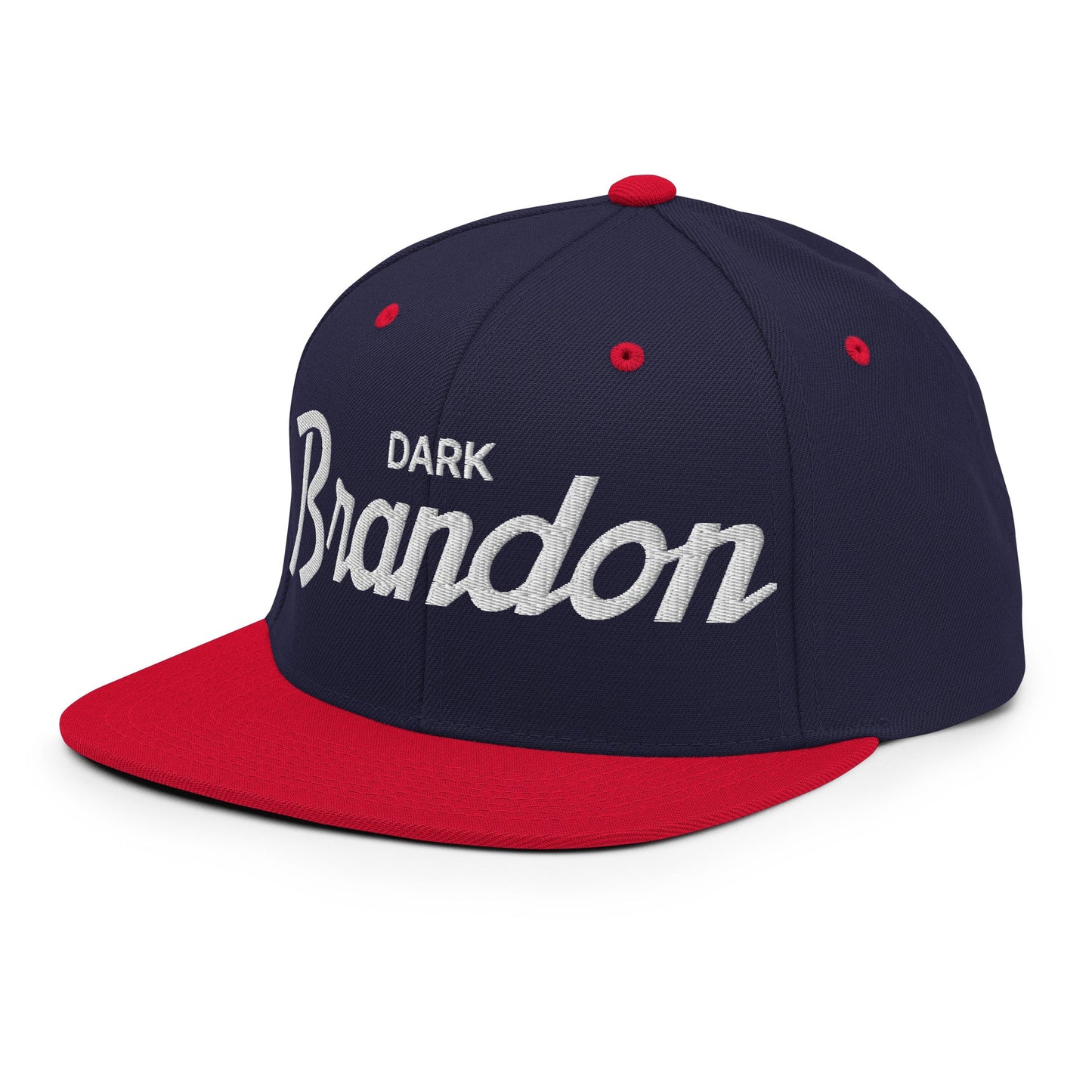 Dark Brandon Vintage Sports Script Snapback Hat Navy Red