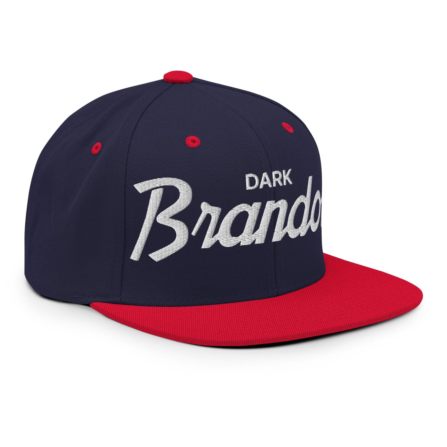 Dark Brandon Vintage Sports Script Snapback Hat Navy Red