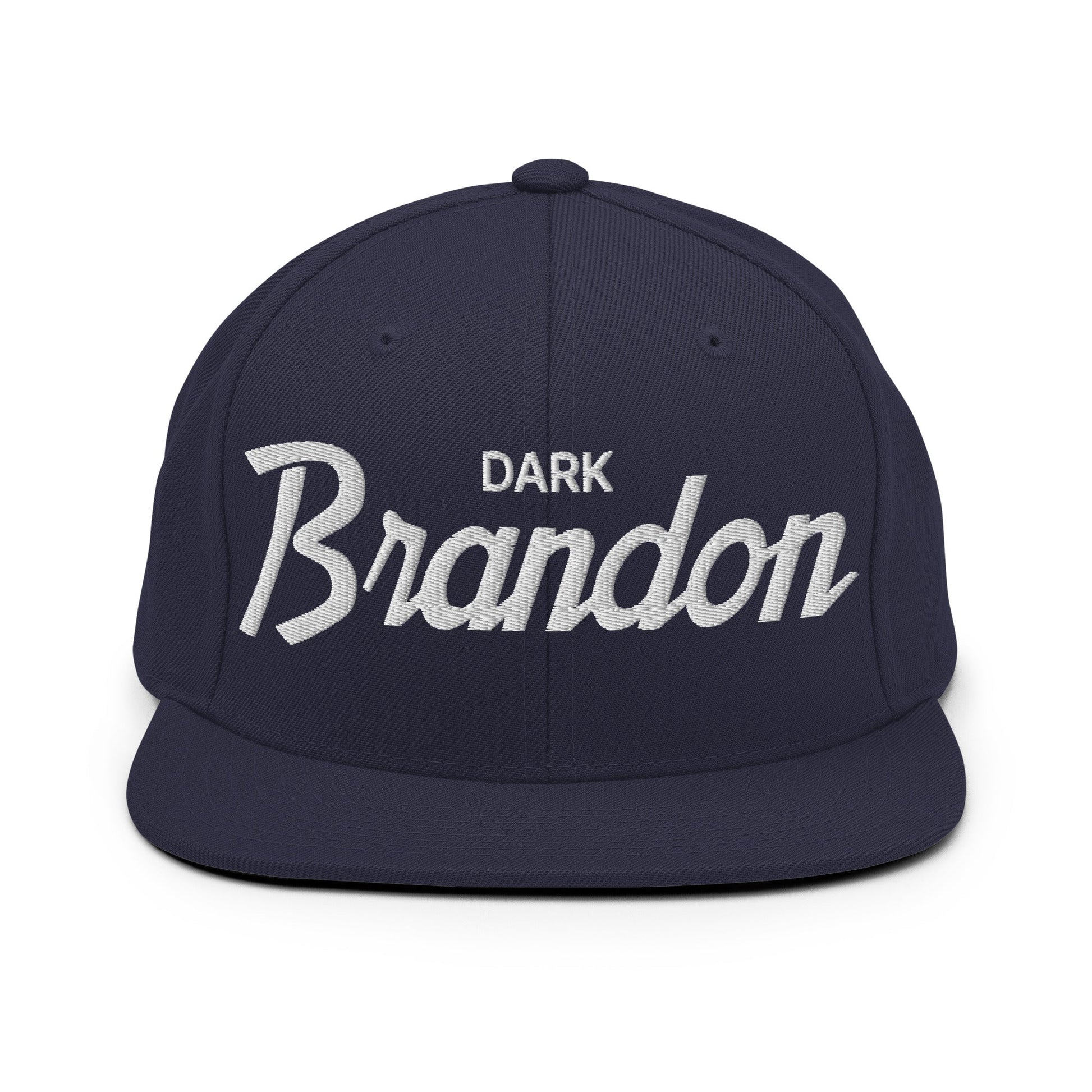 Dark Brandon Vintage Sports Script Snapback Hat Navy