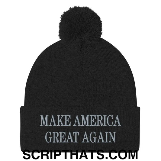 Dark Make America Great Again MAGA Knit Pom Pom Beanie Black