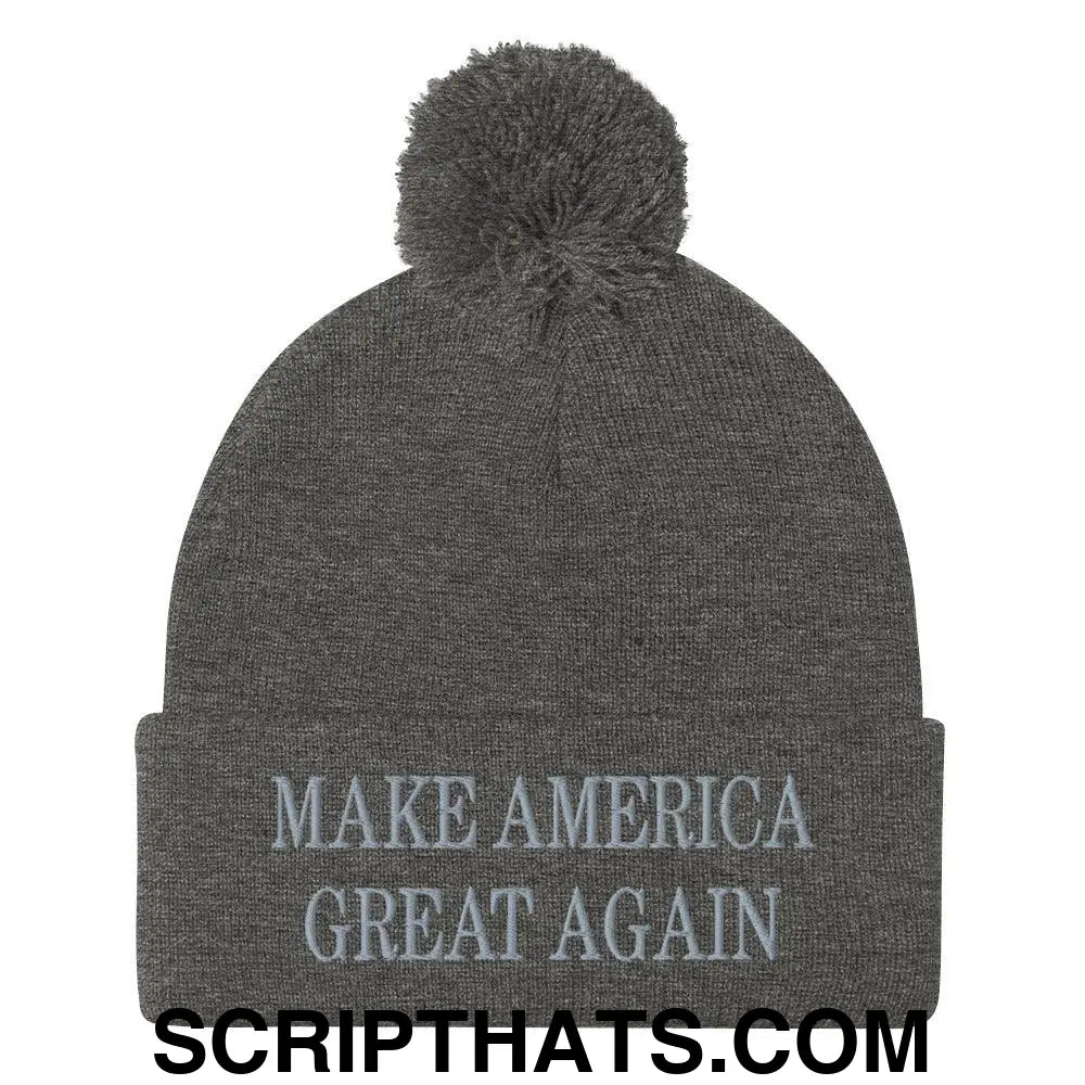 Dark Make America Great Again MAGA Knit Pom Pom Beanie Dark Heather Grey