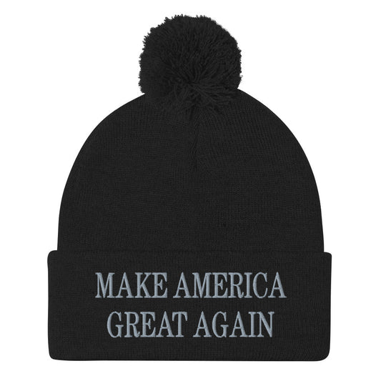 Dark Make America Great Again MAGA Knit Pom Pom Beanie Black