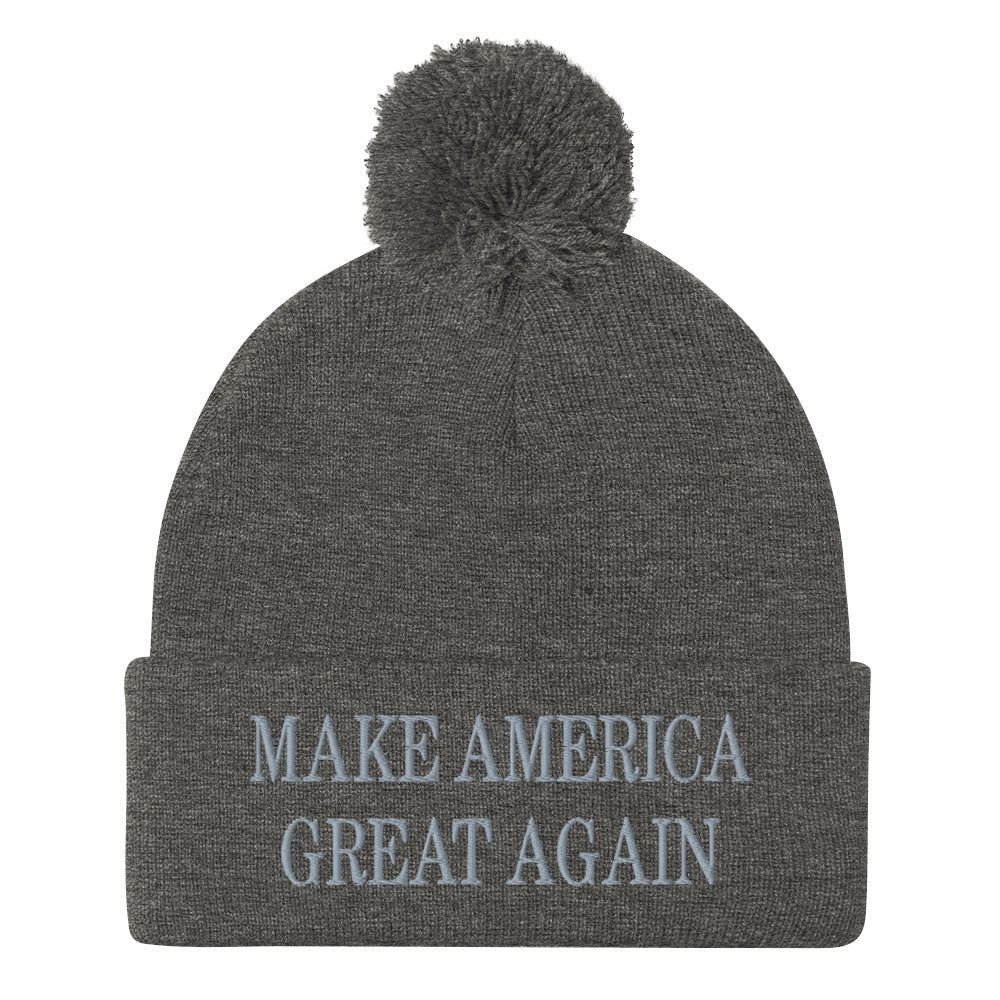 Dark Make America Great Again MAGA Knit Pom Pom Beanie Dark Heather Grey