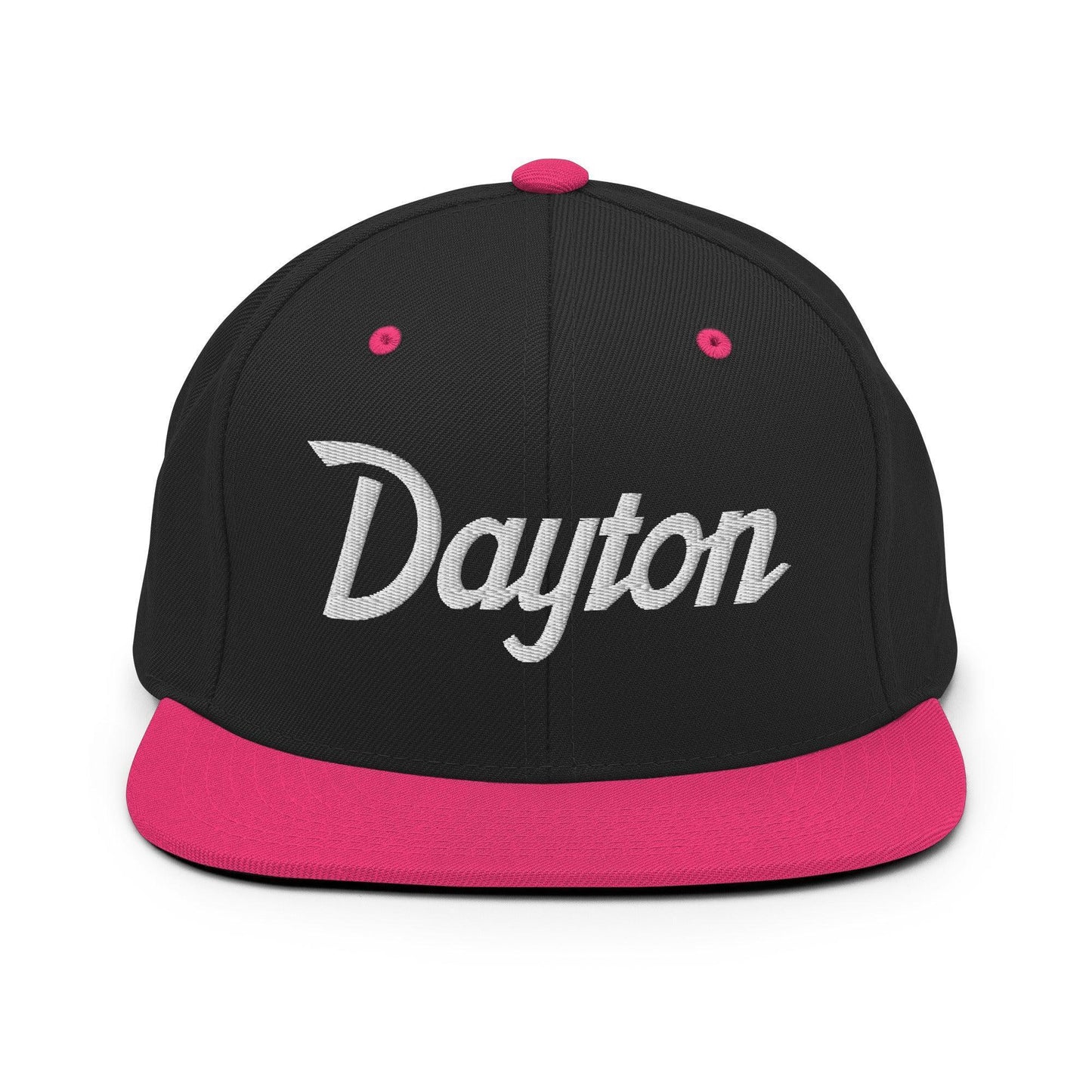 Dayton Script Snapback Hat Black Neon Pink