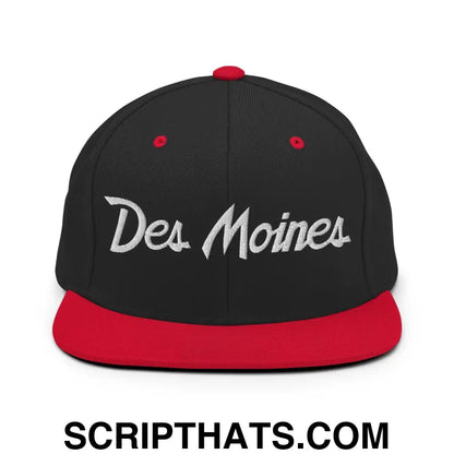 Des Moines Script Snapback Hat Black Red