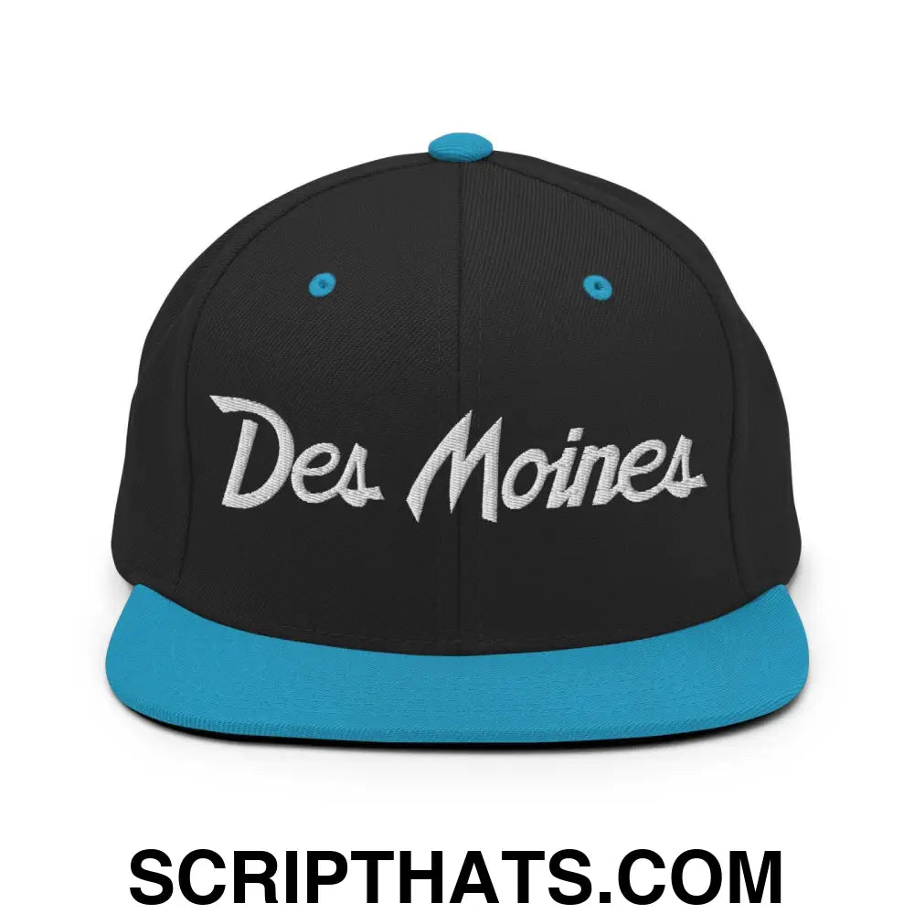 Des Moines Script Snapback Hat Black Teal