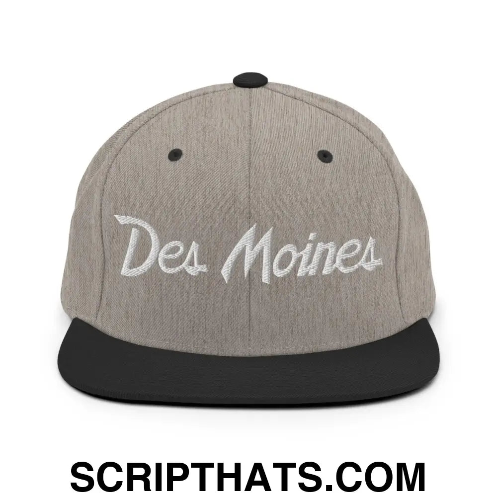 Des Moines Script Snapback Hat Heather Black