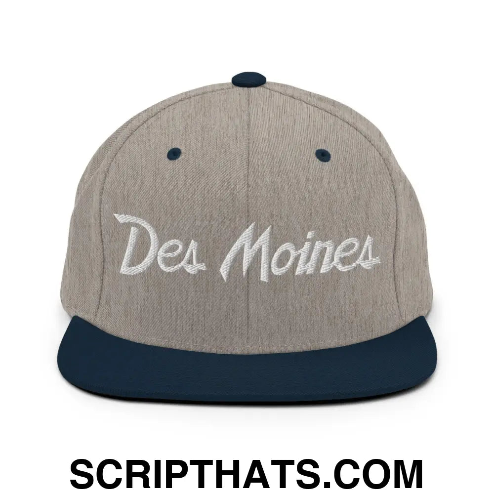 Des Moines Script Snapback Hat Heather Grey Navy