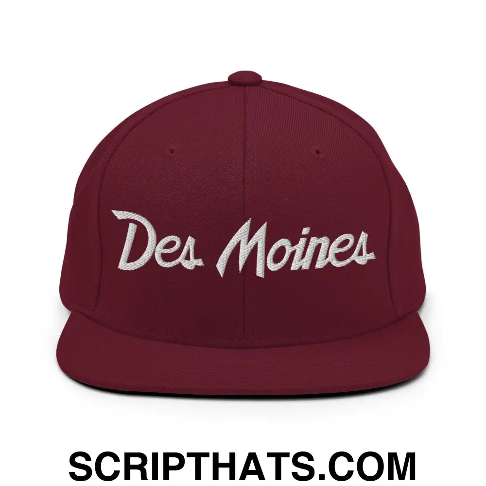 Des Moines Script Snapback Hat Maroon