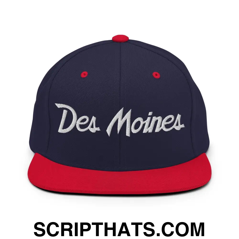 Des Moines Script Snapback Hat Navy Red