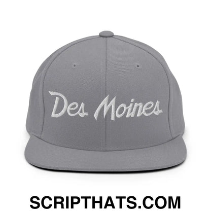 Des Moines Script Snapback Hat Silver