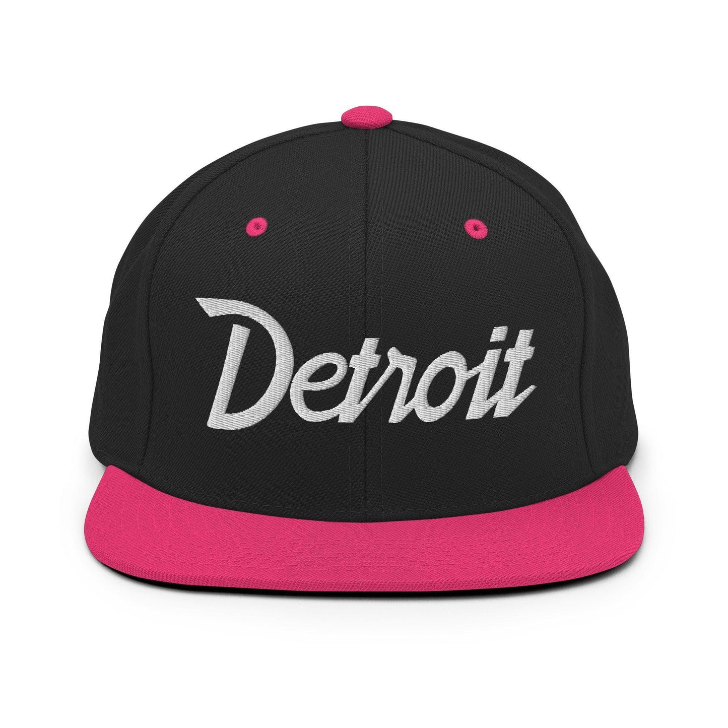 Detroit Script Snapback Hat Black Neon Pink