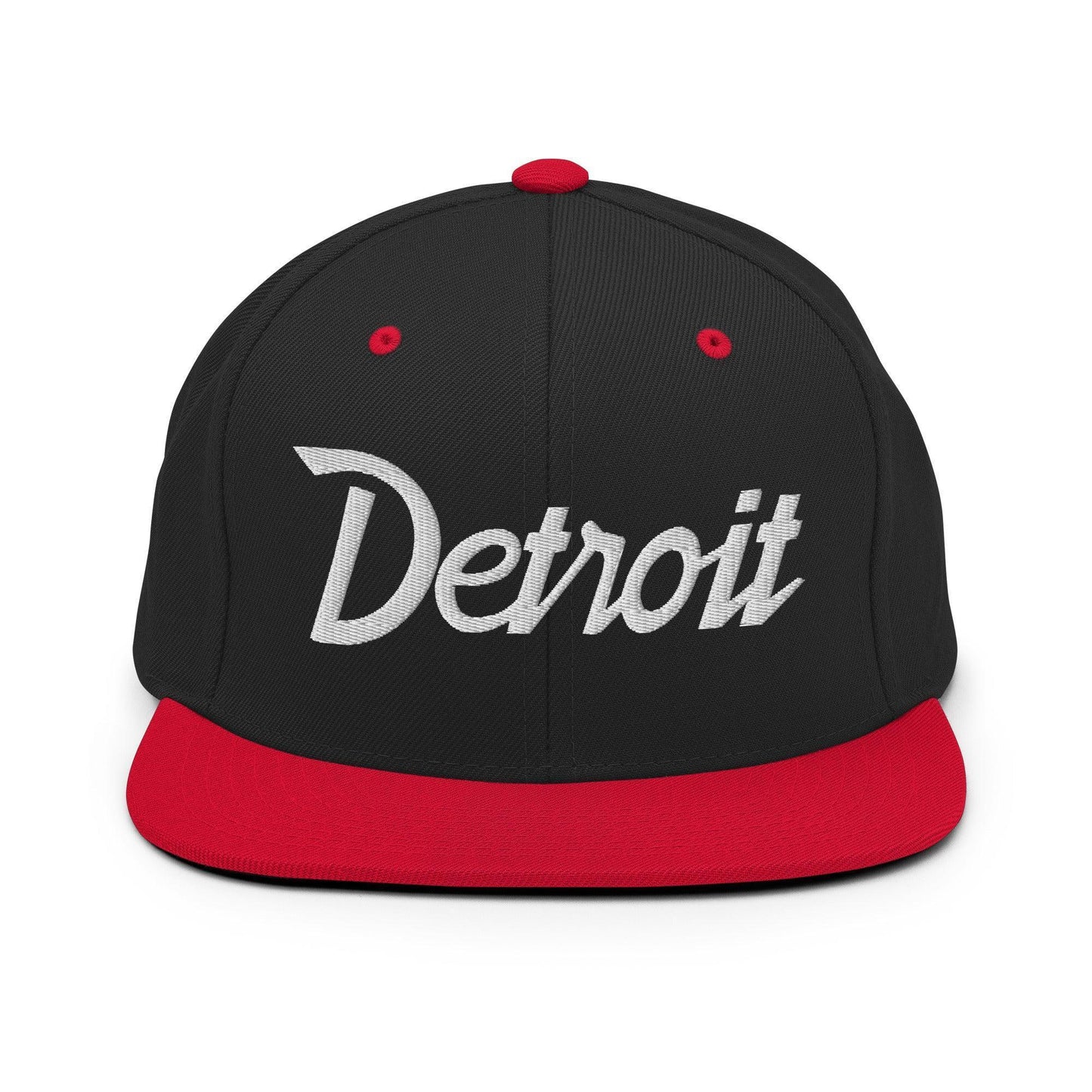 Detroit Script Snapback Hat Black Red