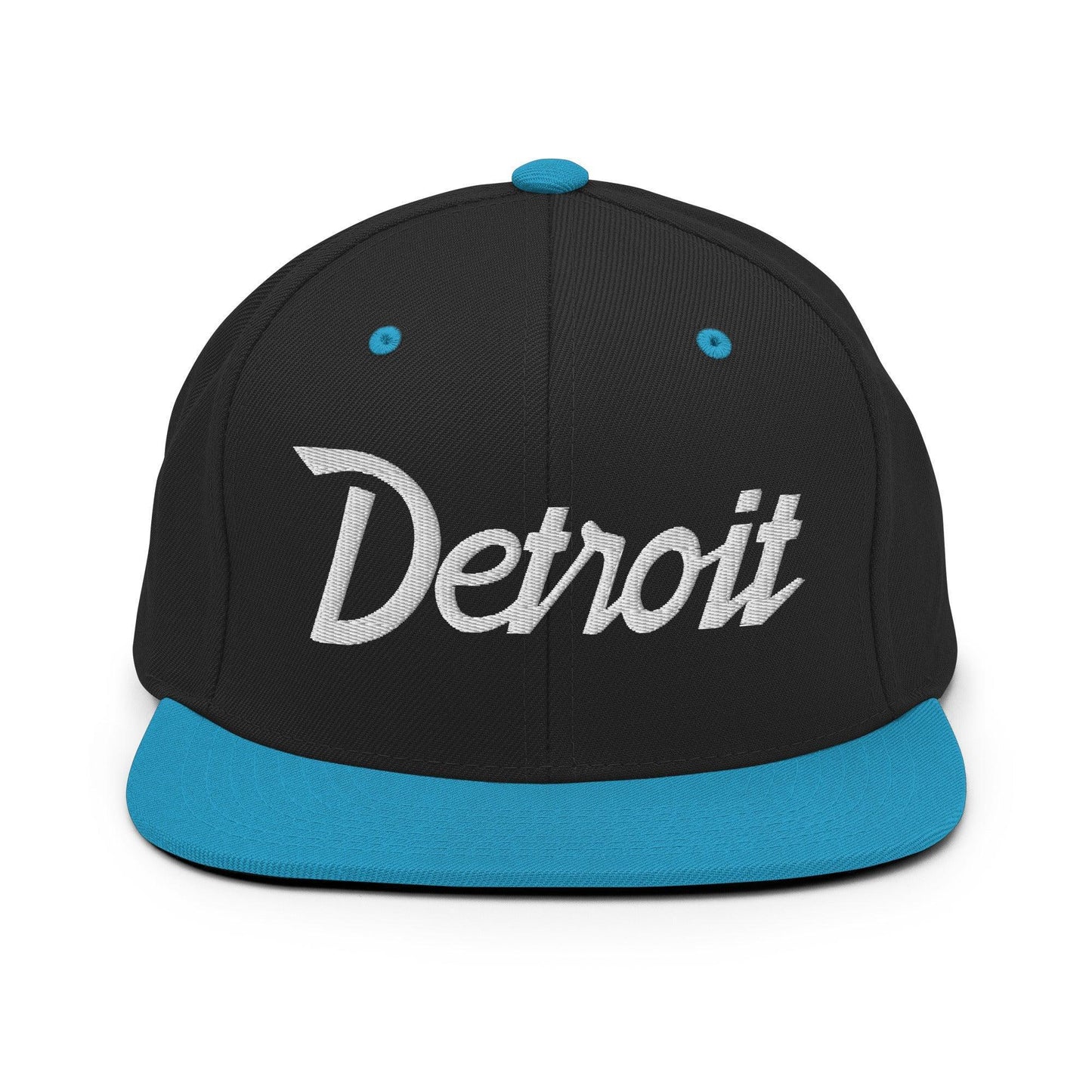 Detroit Script Snapback Hat Black Teal