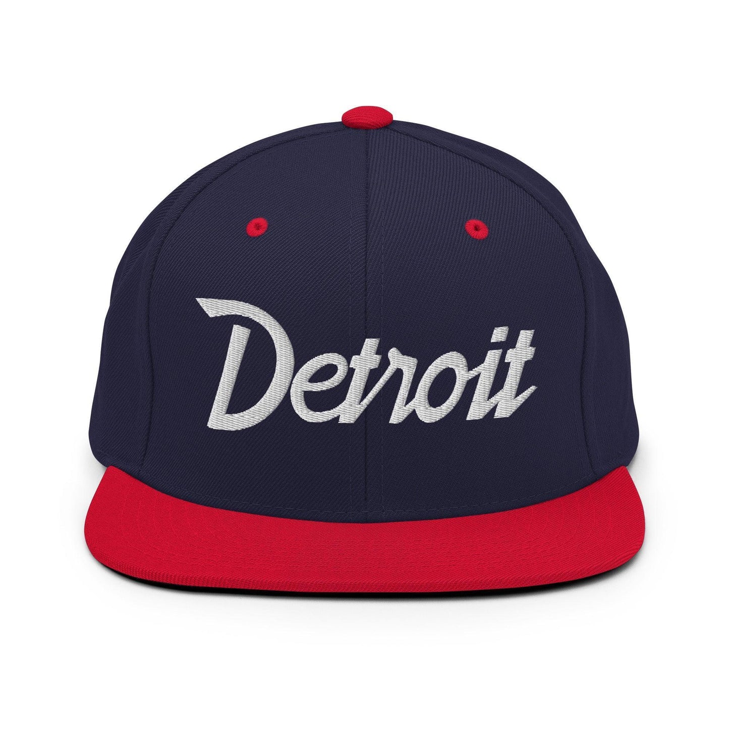 Detroit Script Snapback Hat Navy Red