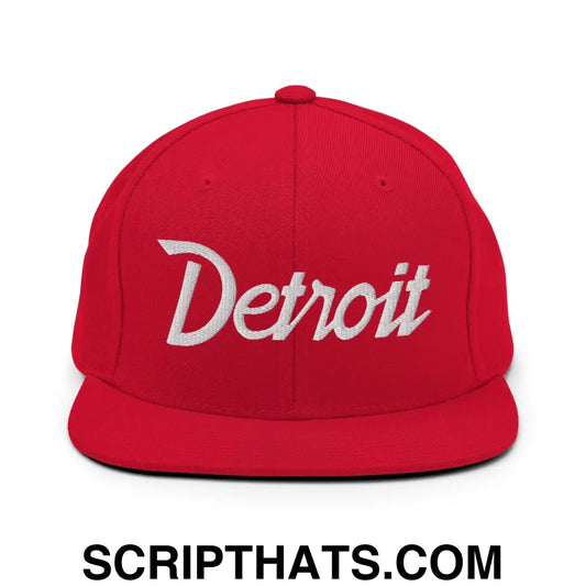 Detroit Script Snapback Hat Red