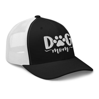 Dog Mom Embroidered Mesh Trucker Hat Black White