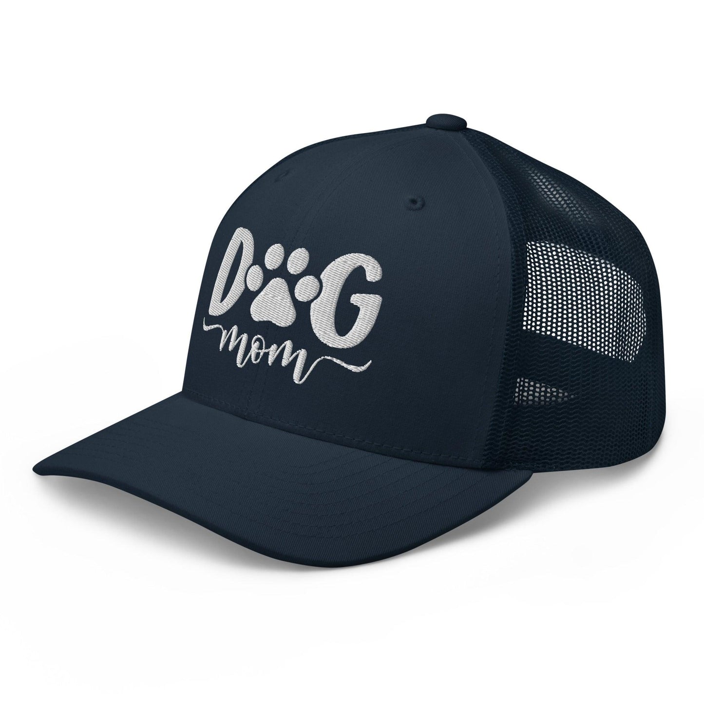 Dog Mom Embroidered Mesh Trucker Hat Navy