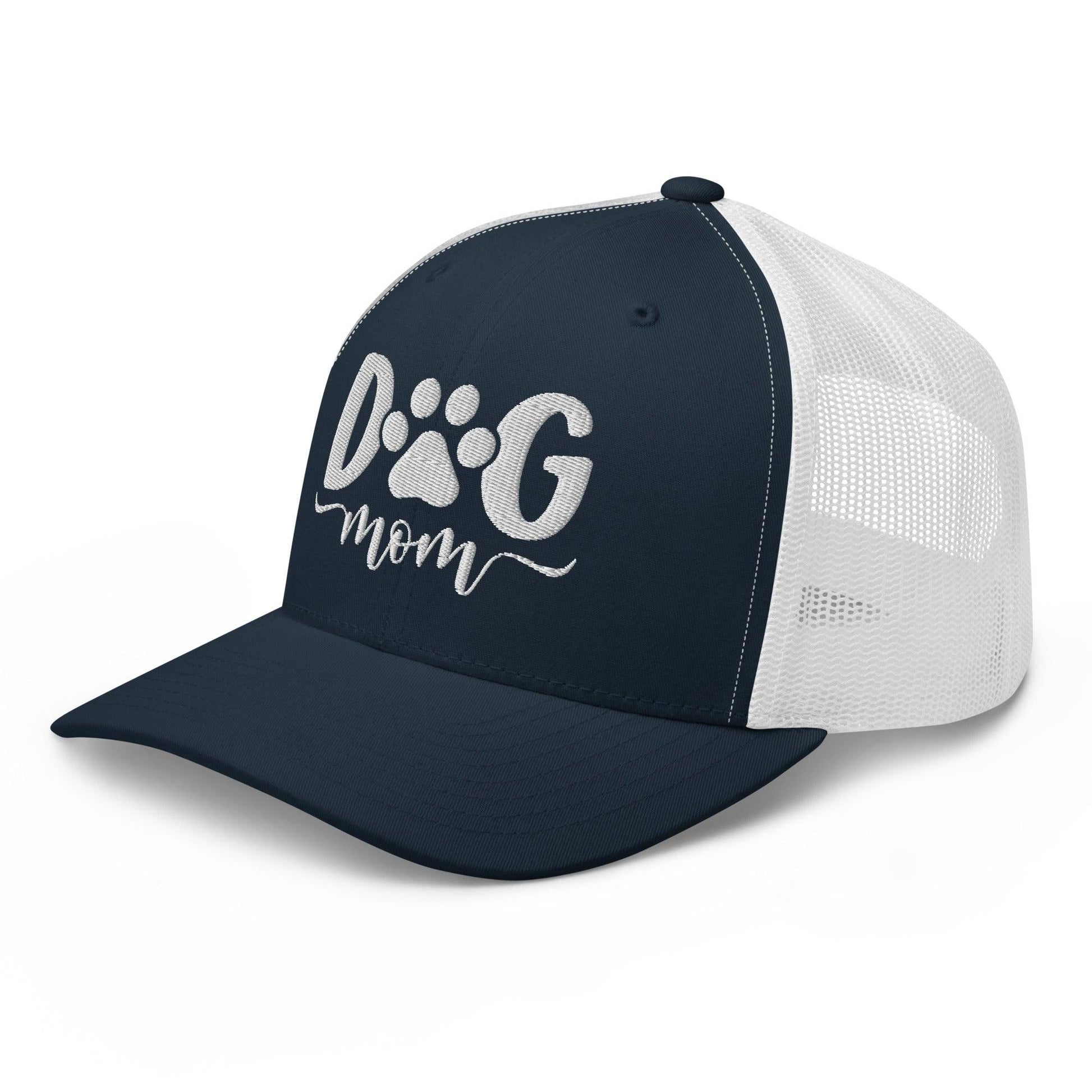 Dog Mom Embroidered Mesh Trucker Hat Navy White