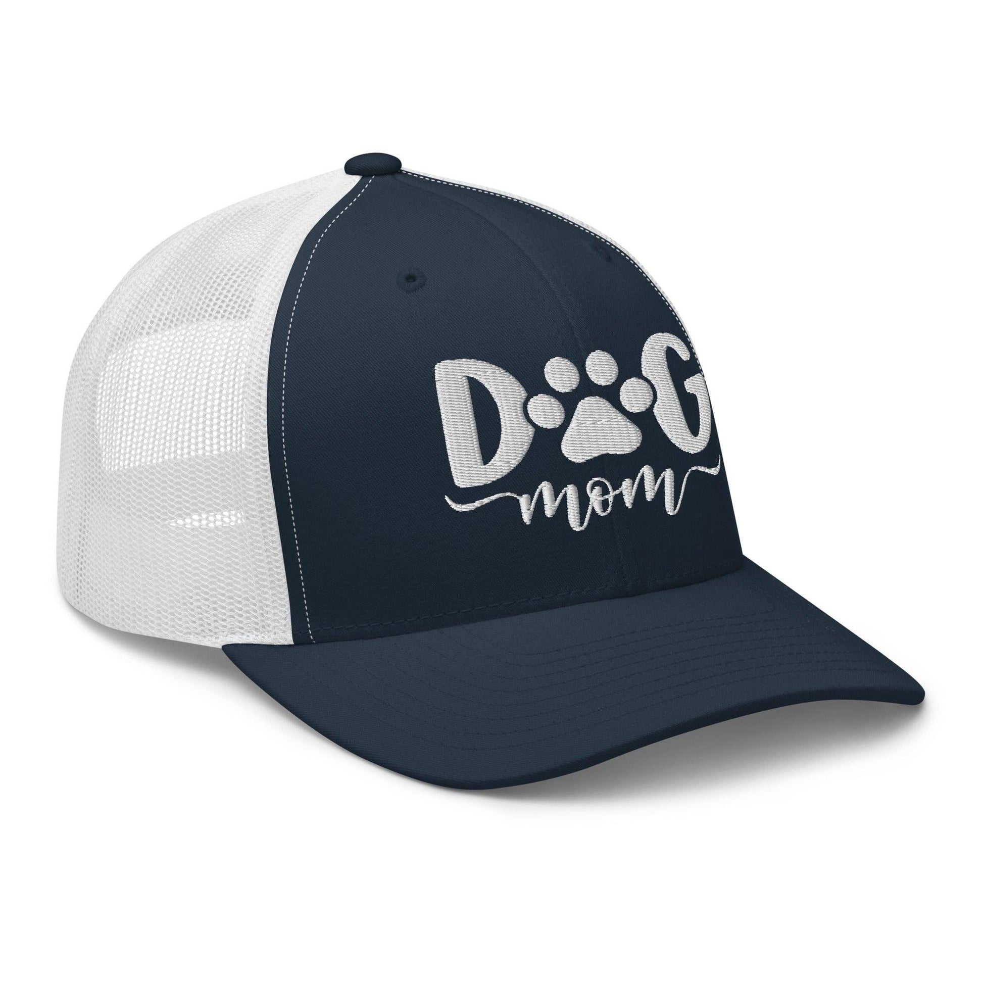 Dog Mom Embroidered Mesh Trucker Hat Navy White