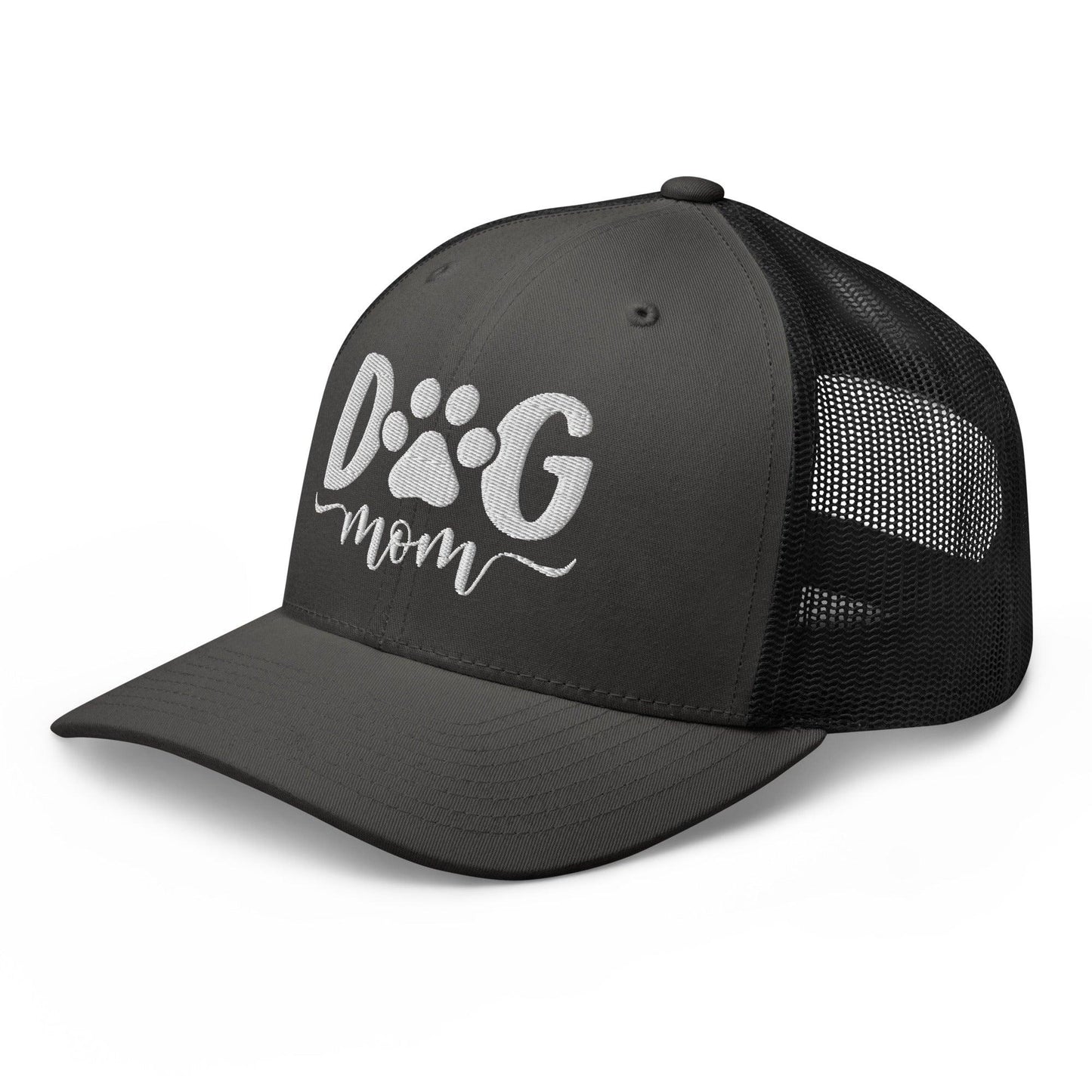 Dog Mom Embroidered Mesh Trucker Hat Charcoal Black