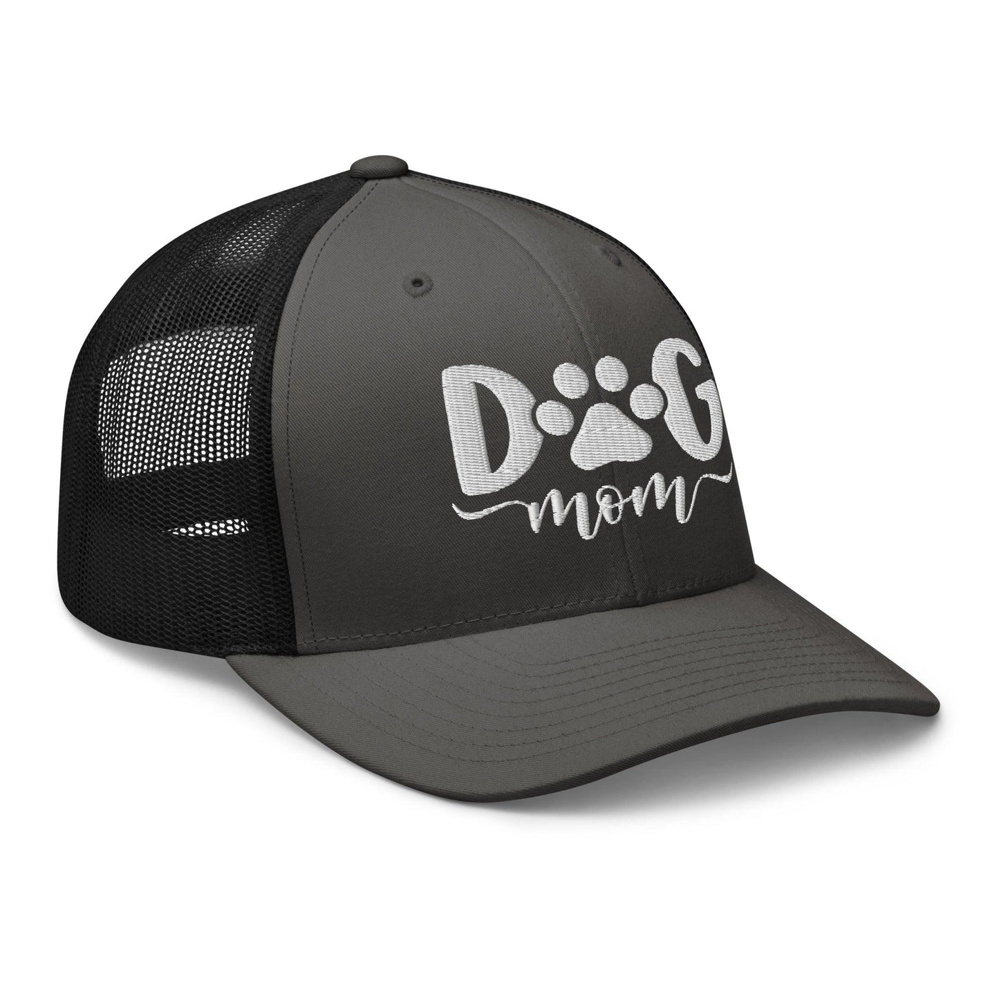 Dog Mom Embroidered Mesh Trucker Hat Charcoal Black