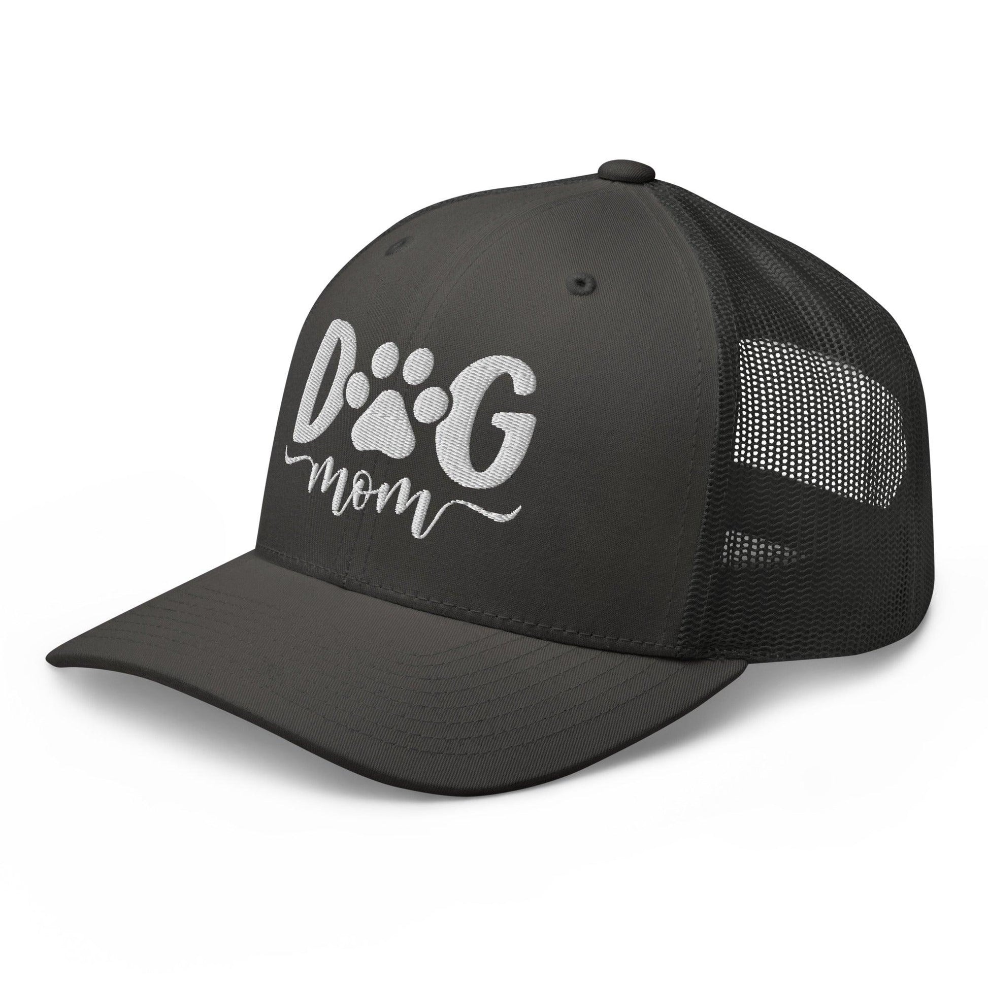 Dog Mom Embroidered Mesh Trucker Hat Charcoal