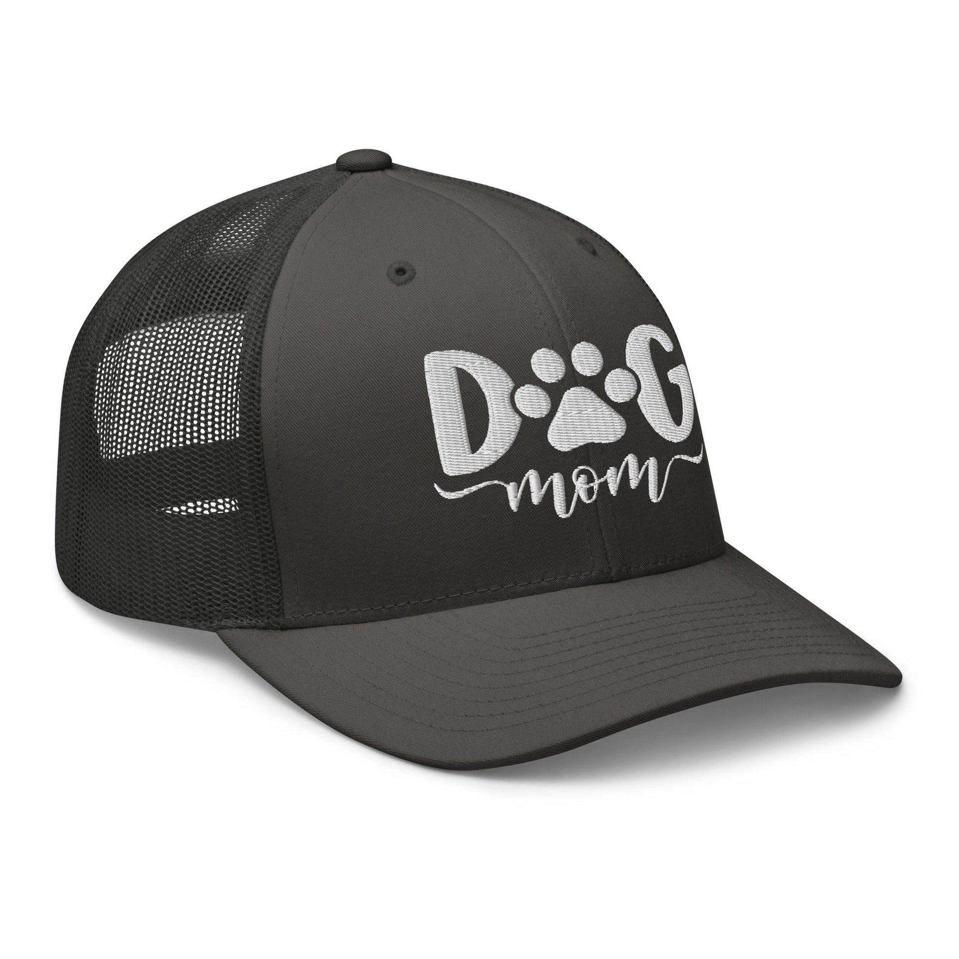 Dog Mom Embroidered Mesh Trucker Hat Charcoal