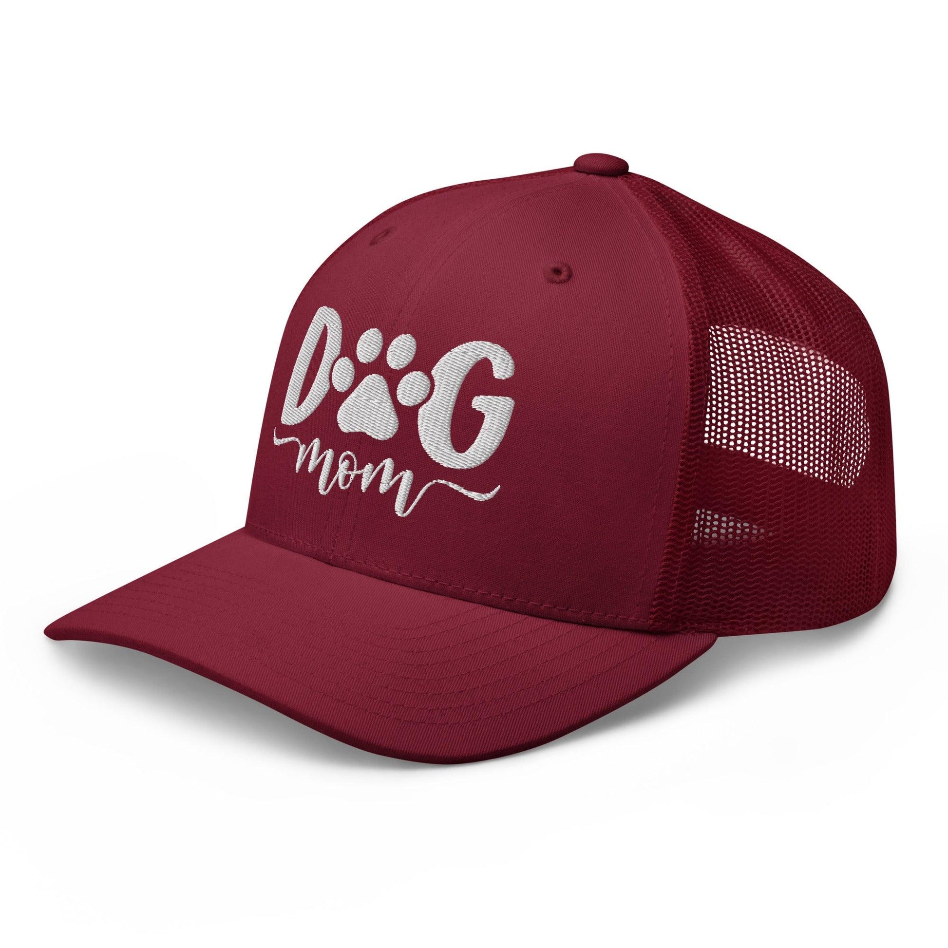 Dog Mom Embroidered Mesh Trucker Hat Cranberry