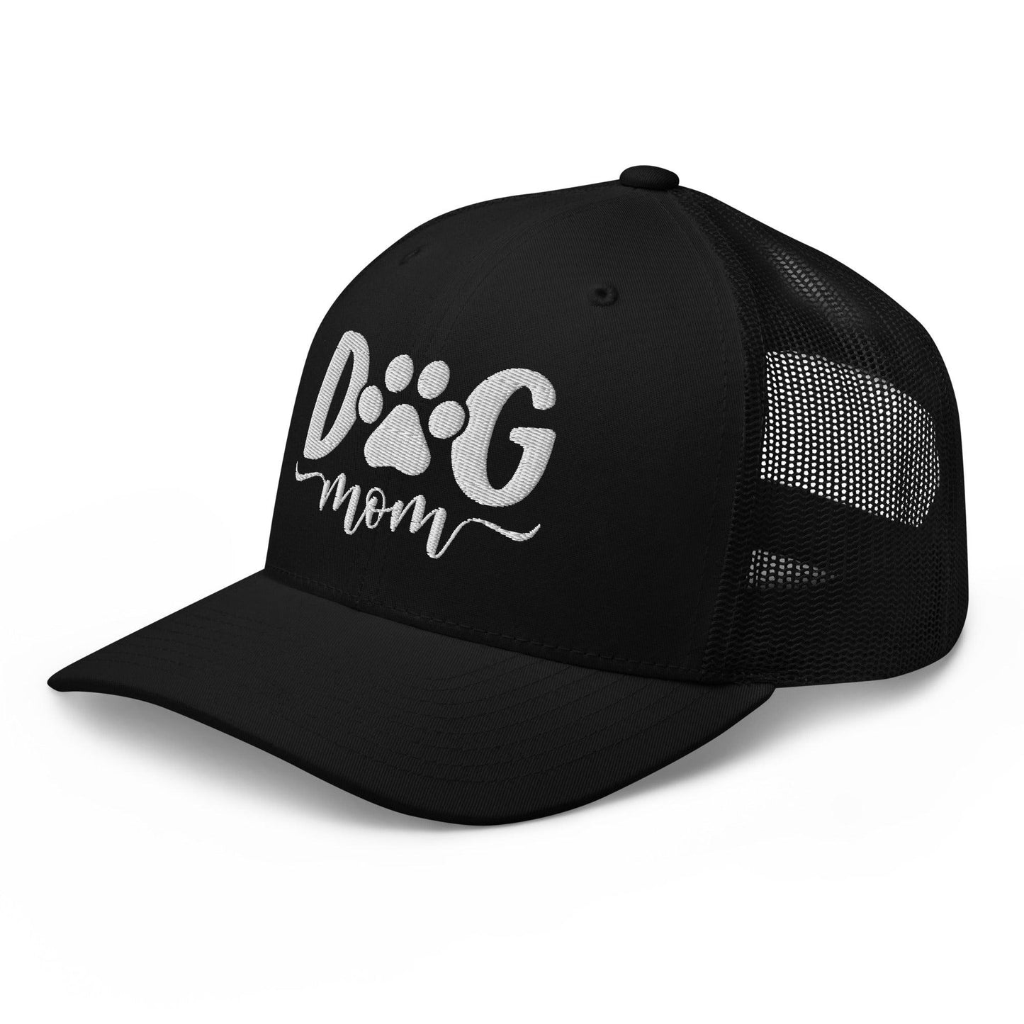 Dog Mom Embroidered Mesh Trucker Hat Black