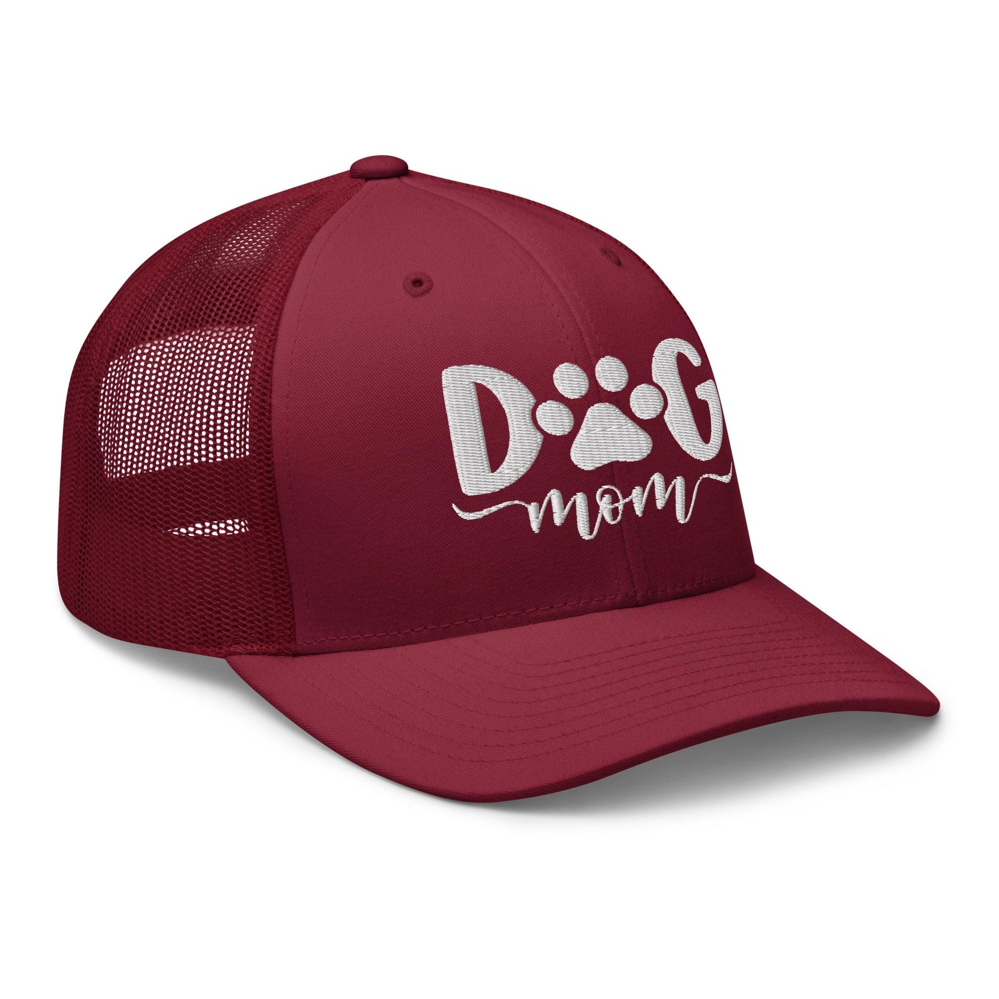 Dog Mom Embroidered Mesh Trucker Hat Cranberry