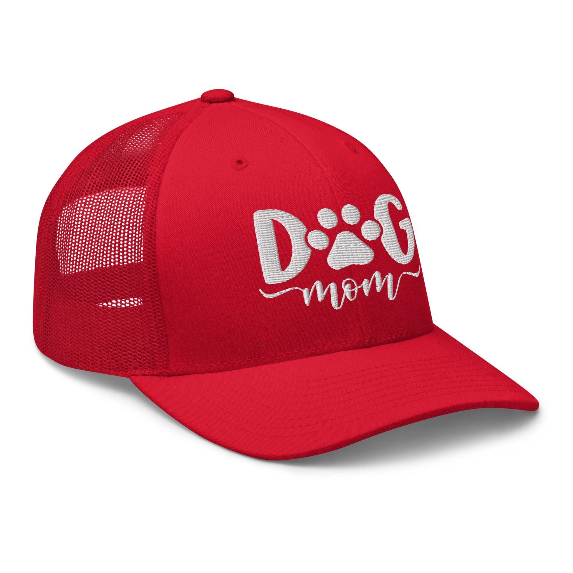 Dog Mom Embroidered Mesh Trucker Hat Red