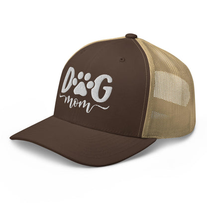 Dog Mom Embroidered Mesh Trucker Hat Brown Khaki